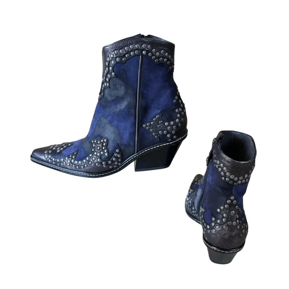 Donald Pliner Western Ocean Suede Crush Metallic Leather Boot Shoe $625 NWT - Picture 11 of 11